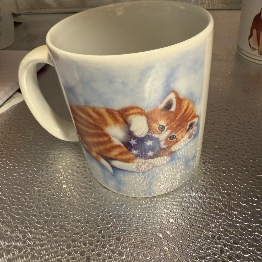 Charming Cat Design Mug - Blue and White